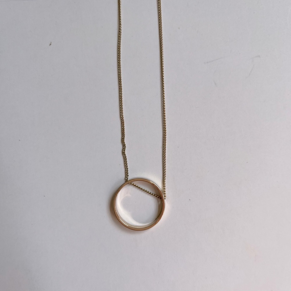 Long Minimalist Gold Circle Pendant Necklace